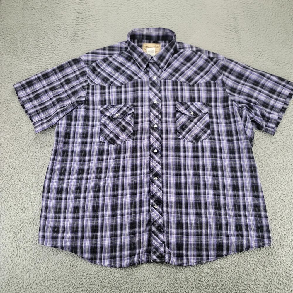 Wrangler Shirt Mens 2XL Big Purple Pearl Snap Plaid Western Short Sleeve Cowboy